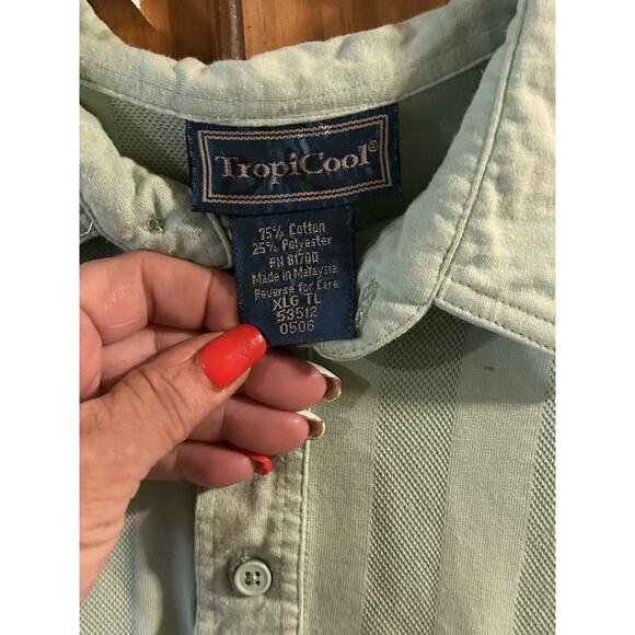 Mens VTG 70's Tropi-Cool Teal Green Pocket Casual Polo Short Sleeve Retro XLG TL - Picture 5 of 6